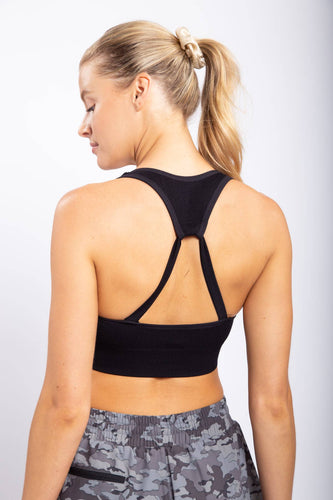 Aurora Ribbed Triangle Back Sports Bra -Black