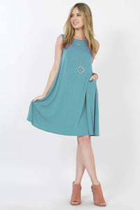 NEW! Maddie Sleeveless Two-pocket Dress - Dusty Teal