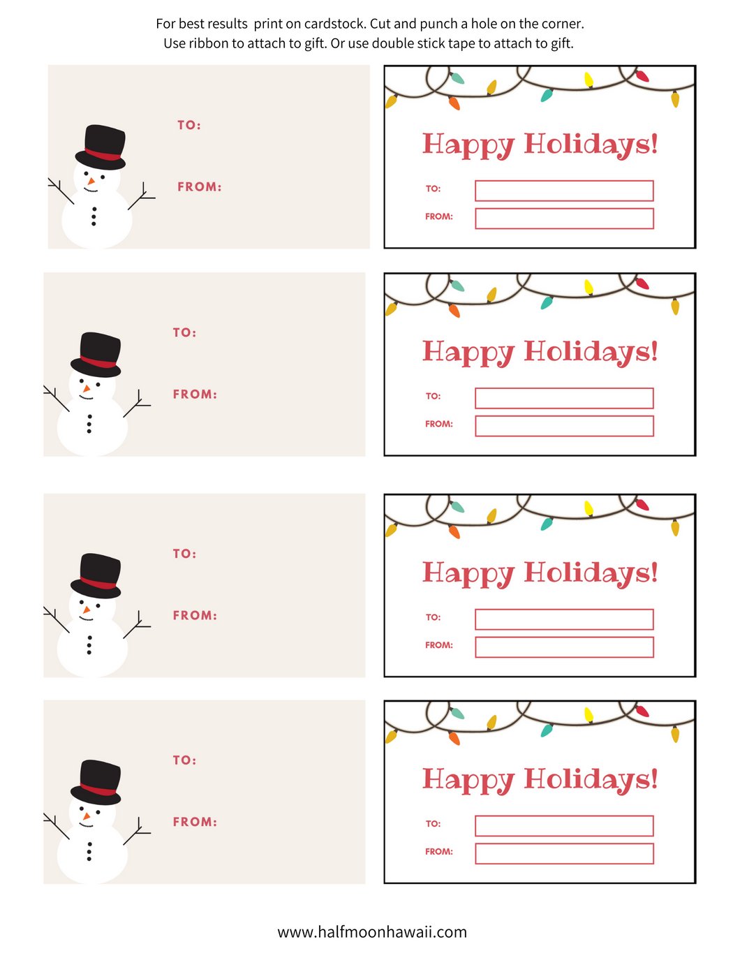 Happy Holidays Gift Tags - FREE Printable