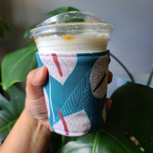 Iced Coffee Cozy - Teal Anthurium