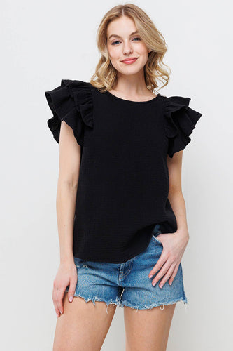 Milani Ruffled Short Sleeve Top - Black (SOLD OUT)